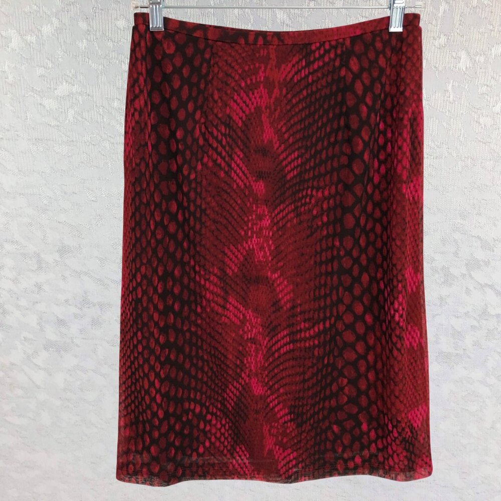 Express World Brand Midi Skirt with Red and Black Reptile Print Size S - Picture 2 of 12